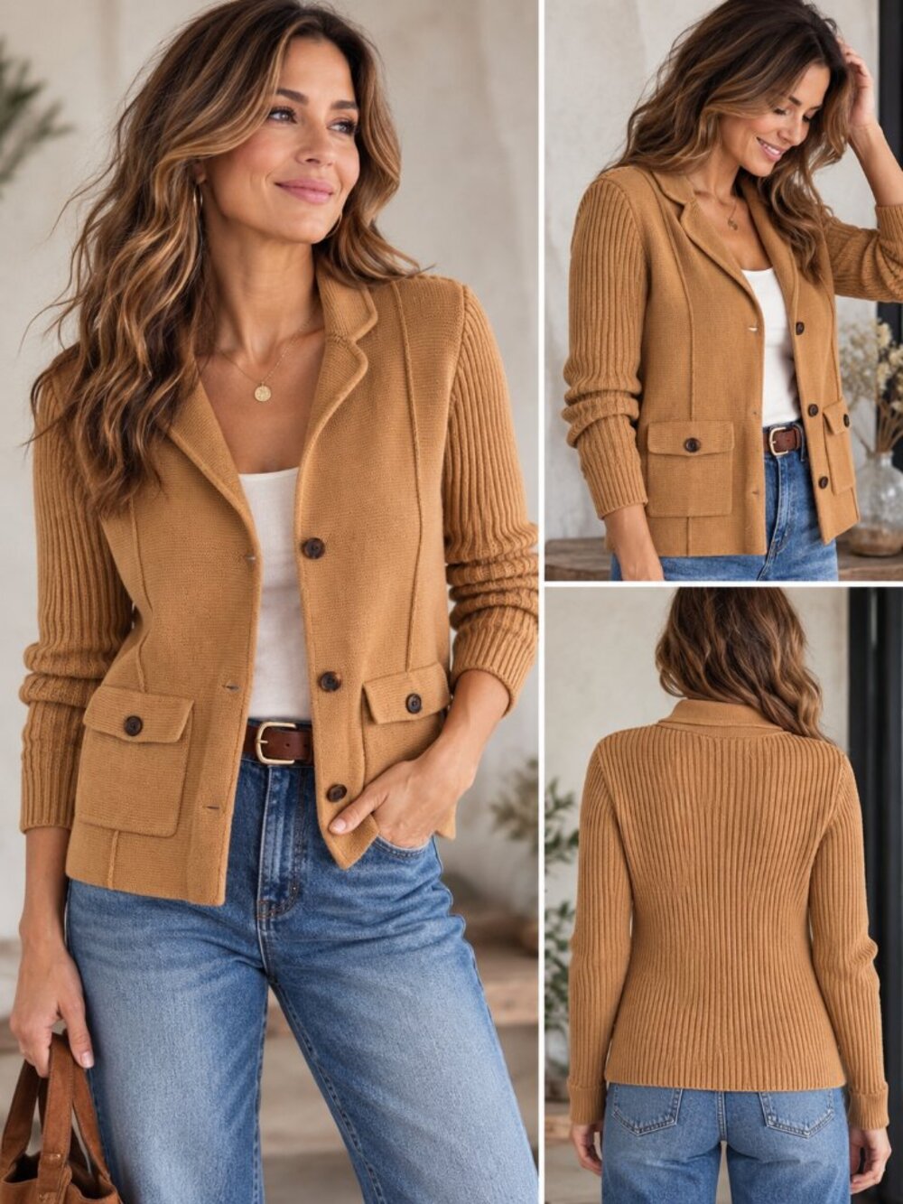 Lands’ End Camel Cotton Sweater Small Preppy Quiet Luxury FallJacket